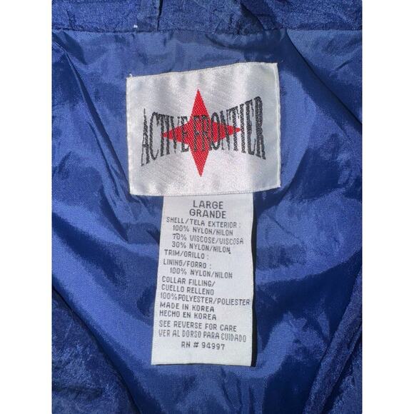 Vintage Active Frontier Metallic Windbreaker Jacket Large Blue Quilted 80s Retro - Picture 6 of 6